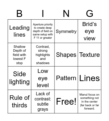 Black and White Bingo Card