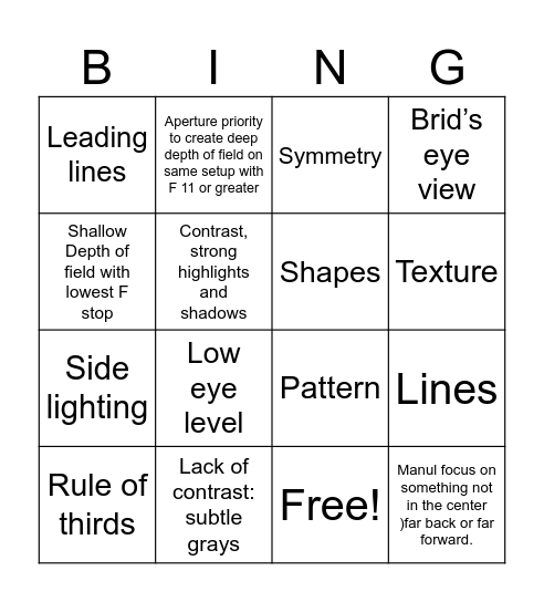 Black and White Bingo Card
