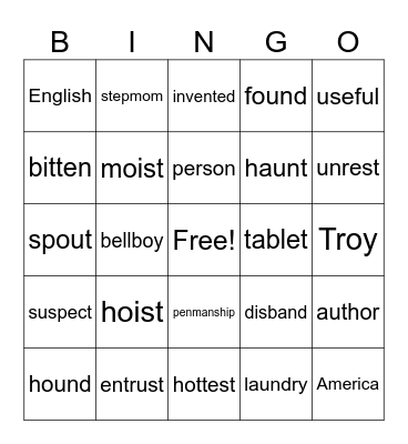 5th Grade Bingo Card