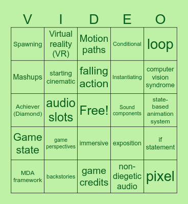 Game Design BINGO Card