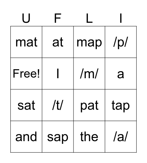 UFLI Lesson 6 Bingo Card