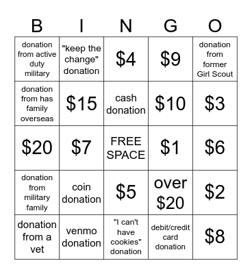 OPERATION THIN MINT DONATION (only one space per donation) Bingo Card