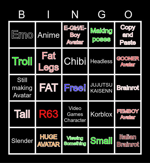 Catalog Avatar Creator Bingo Card