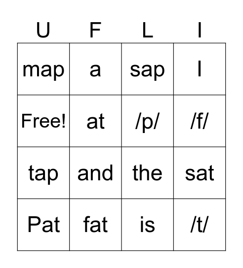 UFLI Lesson 7 Bingo Card