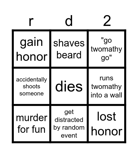 perri plays rdr2 Bingo Card
