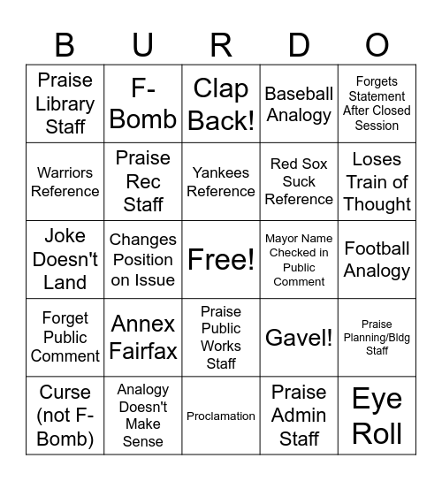 BURDO Bingo Card