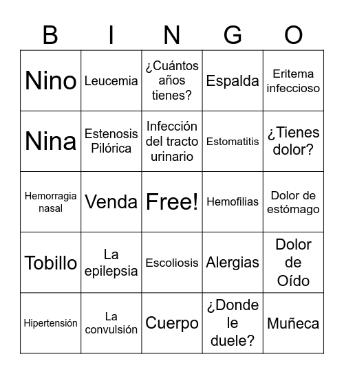 Peds Bingo Card