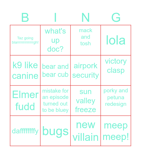 new looney tunes aka wabbit Bingo Card