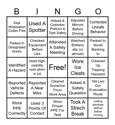 Safety BINGO Card