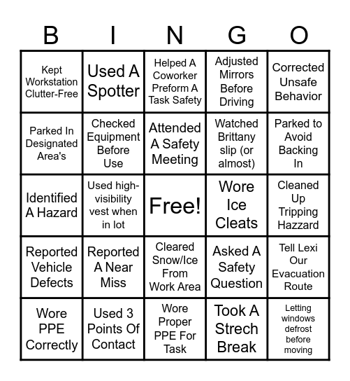 Safety BINGO Card
