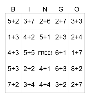 1st Grade Addition Bingo Card