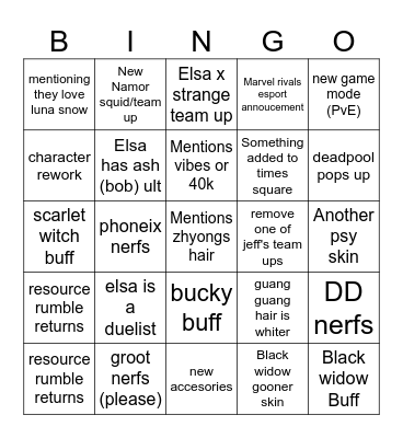 Dev vision Bingo Card