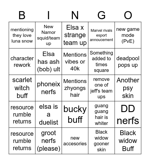 Dev vision Bingo Card