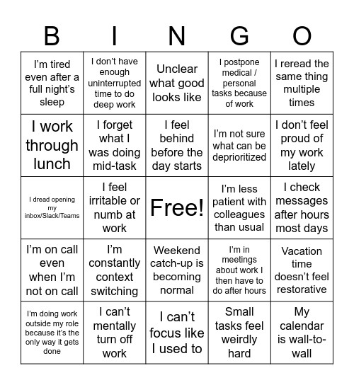 Untitled Bingo Card