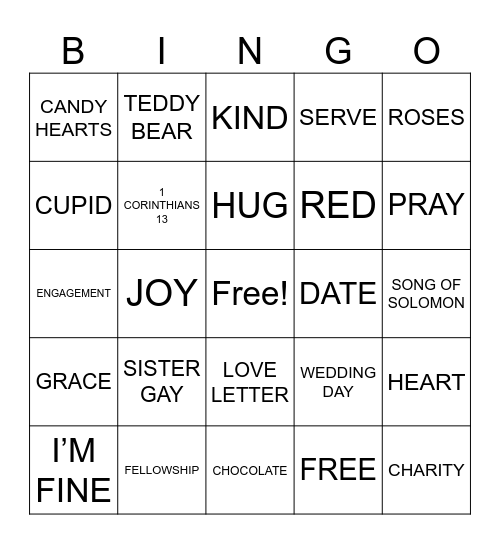 Valentines Bingo Card