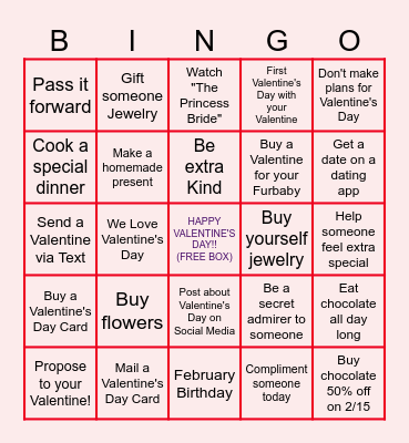 Virtual Valentine's Day Bingo Card