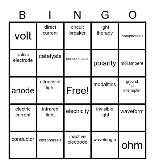 Electricity Bingo Card