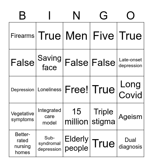 Mental Illness in Elderly People Bingo Card