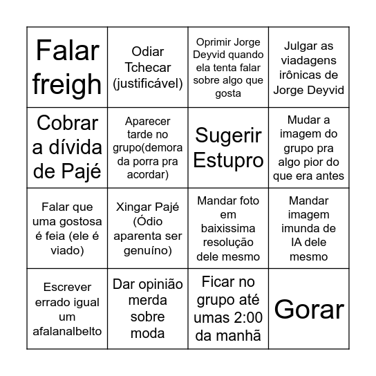 Bingo do Gordinho Yung Store Bingo Card