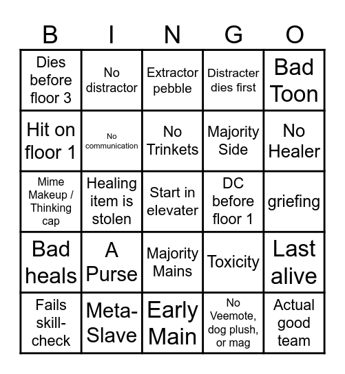 DW Matchmaking Bingo Card