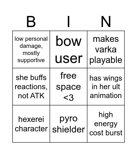 nicole bingo ! Bingo Card