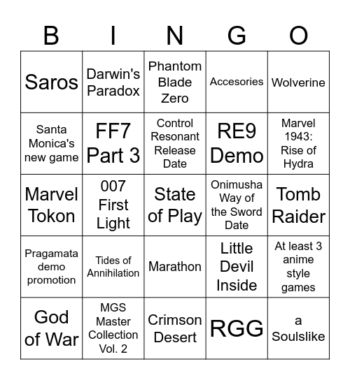Feb 2026 State of Play Bingo Card