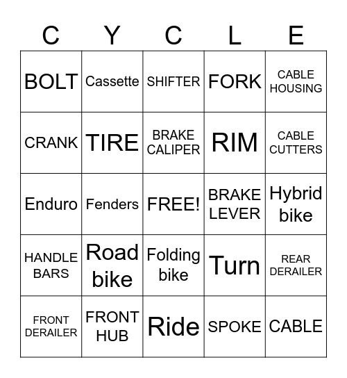 BICYCLE BINGO! Bingo Card