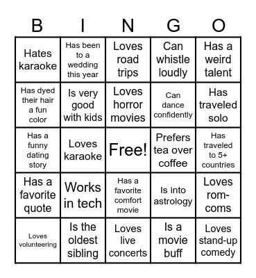 Single's Mingle Bingo Card
