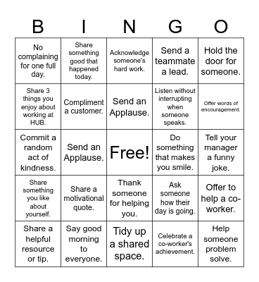 Kindness Week Bingo Card