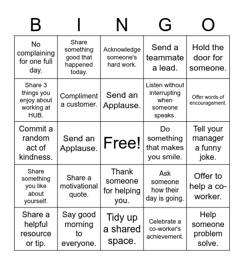 Kindness Week Bingo Card