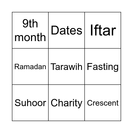 Ramadan Bingo Card