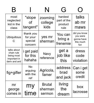 sherminator Bingo Card