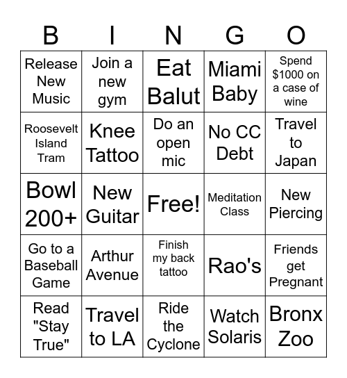 2026 Bingo Card
