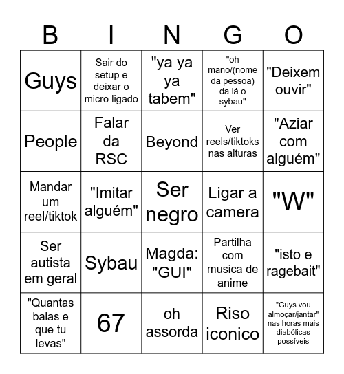 Bingo do Cena Bingo Card
