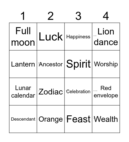 Chinese New year Bingo Card