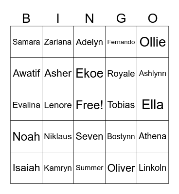 Friendship BINGO Card