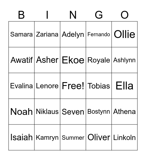 Friendship BINGO Card