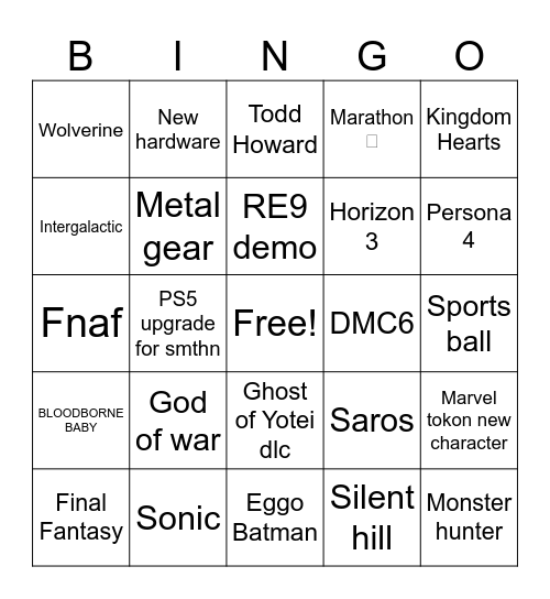 Untitled Bingo Card