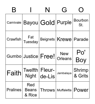 "Laissez les bons temps rouler!" Bingo Card