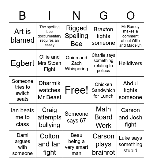 Shanahan Bingo Card