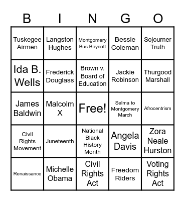 Black History Month Bingo Card