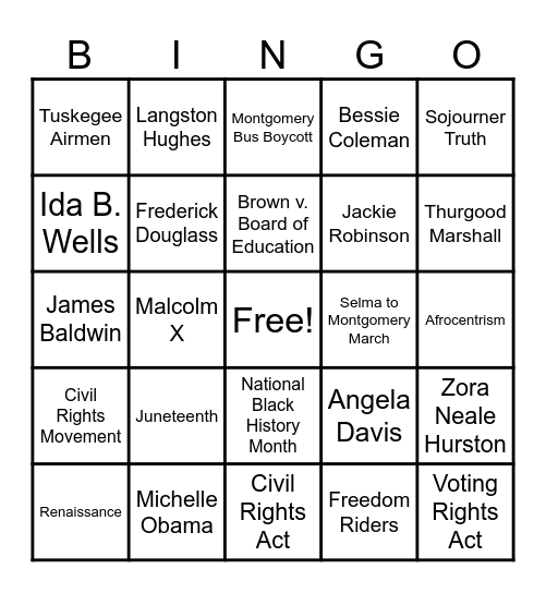 Black History Month Bingo Card