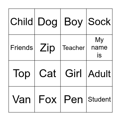 First Grade English! Bingo Card