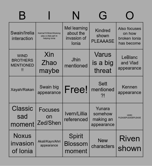 "Arcane" Chapter 2 Bingo Card