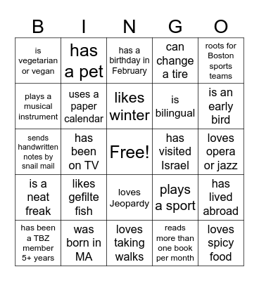 TBZ 55+ HUMAN BINGO Card