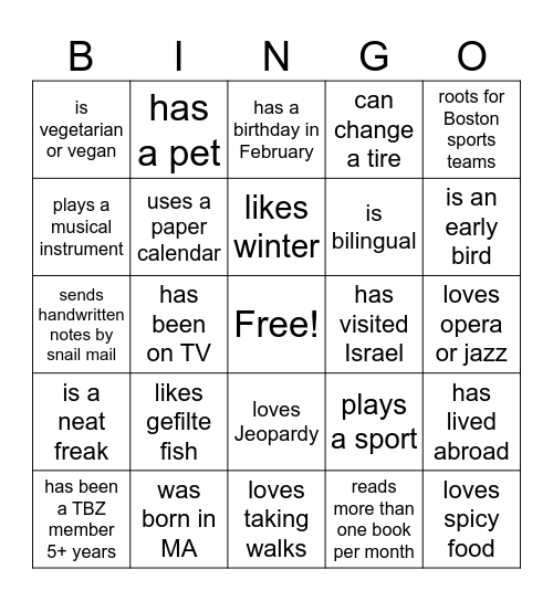 TBZ 55+ HUMAN BINGO Card