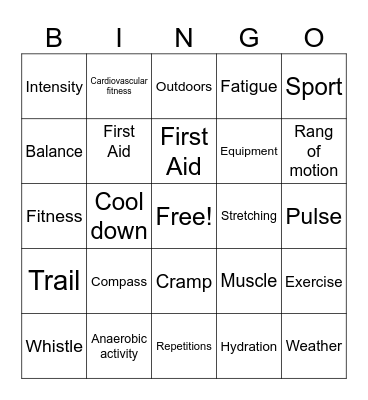 Outdoor Pursuits Equipment Bingo Card