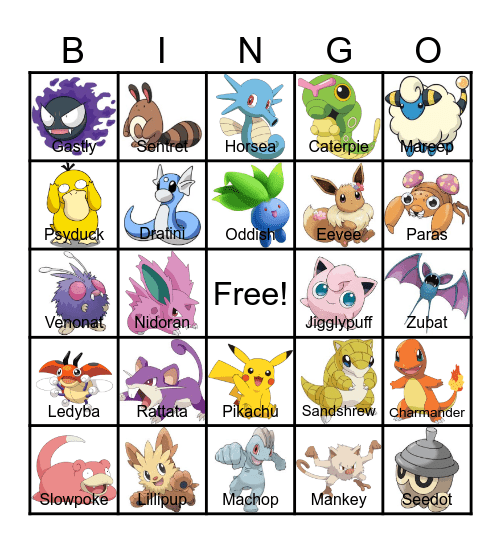 Pokemon Bingo Card