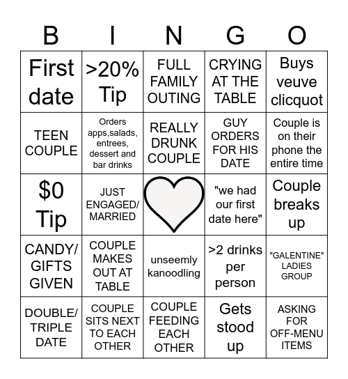 VALENTINE'S DAY SERVER BINGO Card