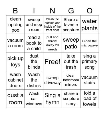 Youth Service Bingo Card